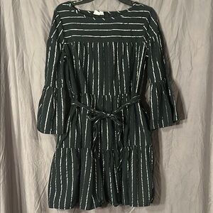 GAP Black & Silver Tiered Sundress with Bell Sleeves and Tie Waist Belt